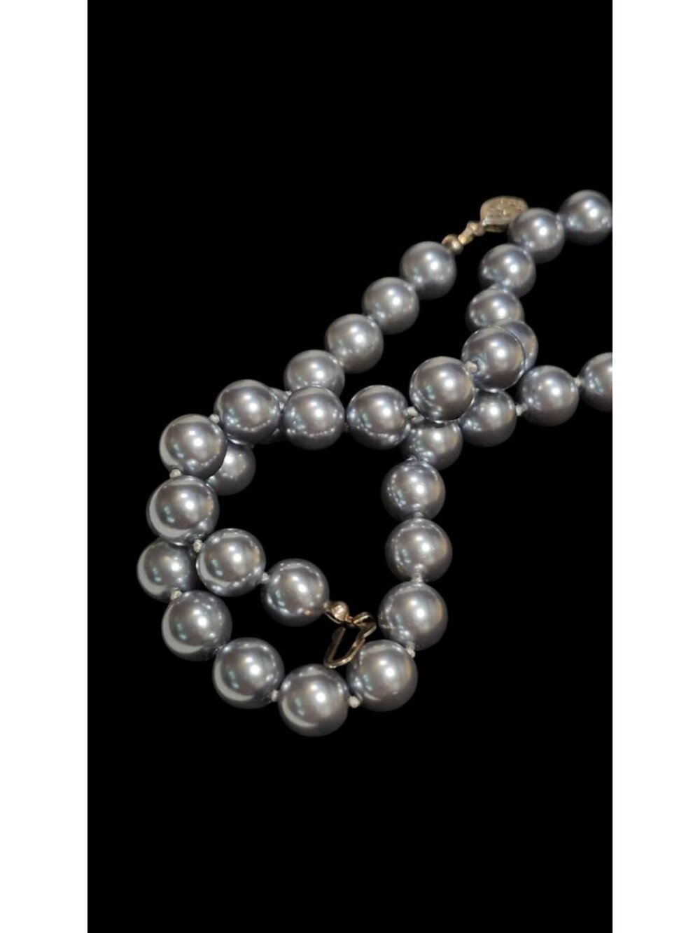Vintage Gray Glass Faux Pearl Beaded Necklace Double Knotted - Picture 5 of 5